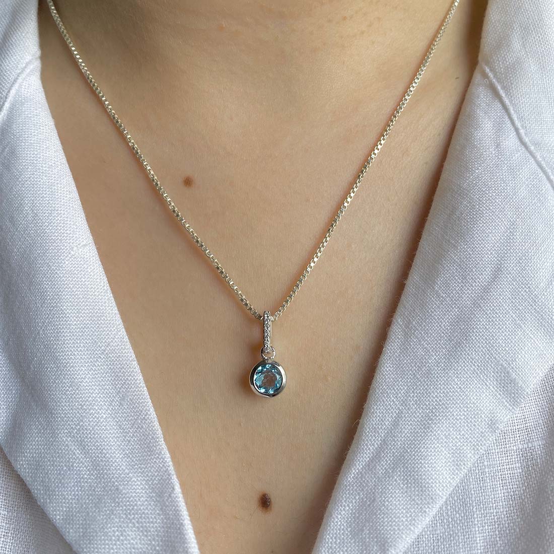 Swiss Blue Topaz & White Topaz Pendant-(SBTZ-SP-958.)